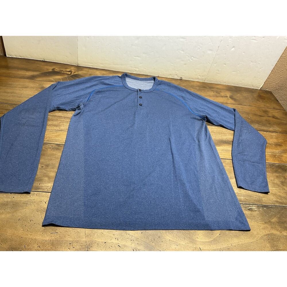 Lululemon Shirt Henley Mens Large Blue Metal Vent Tech Long Sleeve Athletic Logo